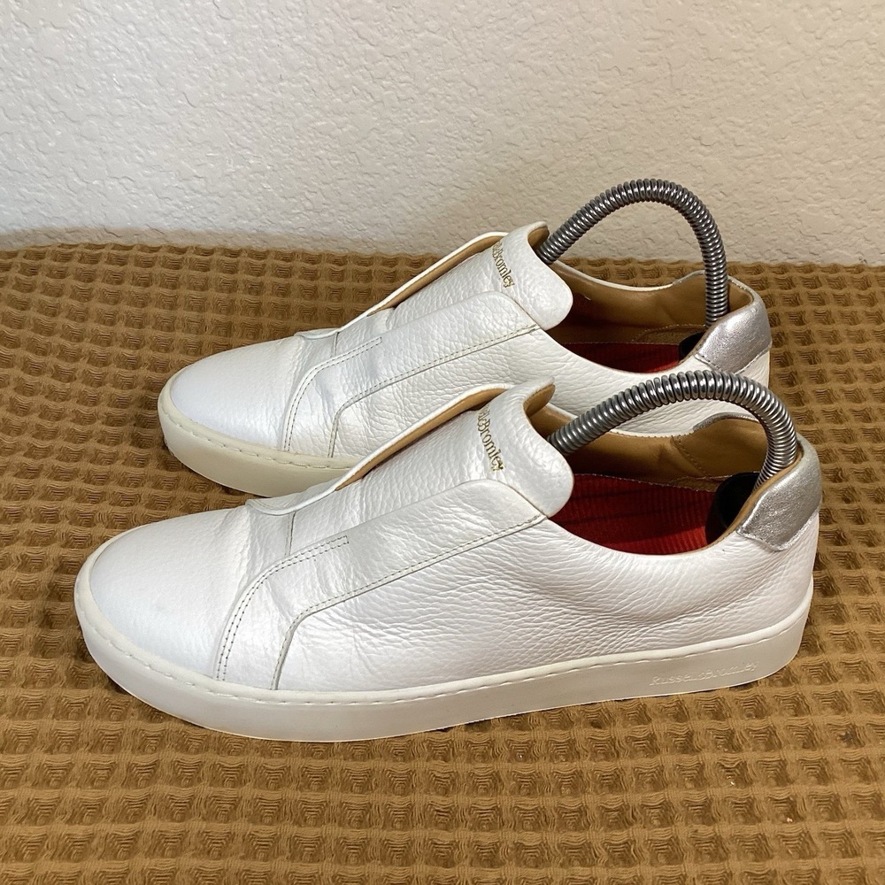 RUSSELL & BROMLEY Womens Sz US 7 EU 38 White Leather Laceless Slip On Sneakers